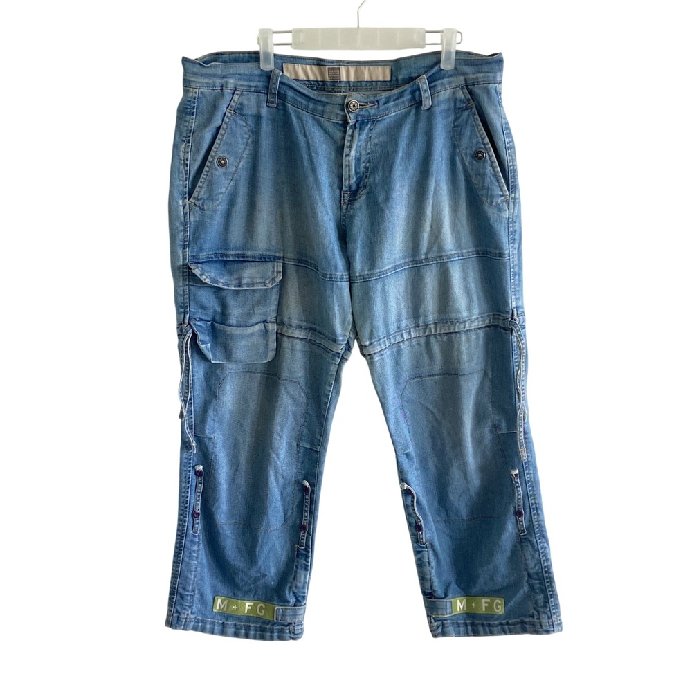 Marithe Francois Girbaud Cargo Denim Jeans Light Wash Cropped Sz 31 Y2K Utility